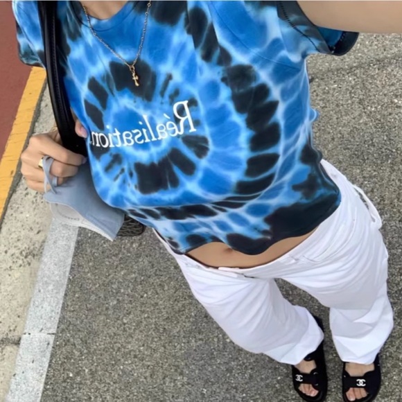 Réalisation Par Réal Logo Tee Blue & Black Tie Dye Medium - Picture 1 of 11